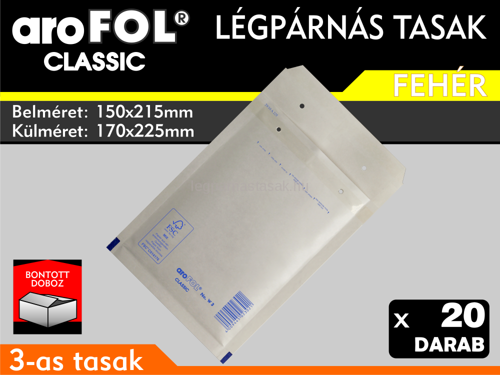 Légpárnás Tasak (buborékos tasak) Légpárnás boríték 3-as Fehér Arofol Classic