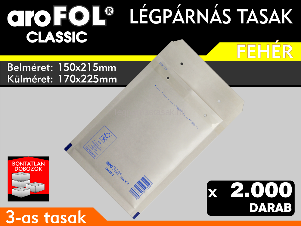 Légpárnás Tasak (buborékos tasak) Légpárnás boríték 3-as Fehér Arofol Classic