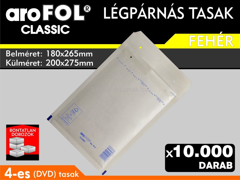 Légpárnás Tasak (buborékos tasak) Légpárnás boríték 4-es Fehér Arofol Classic