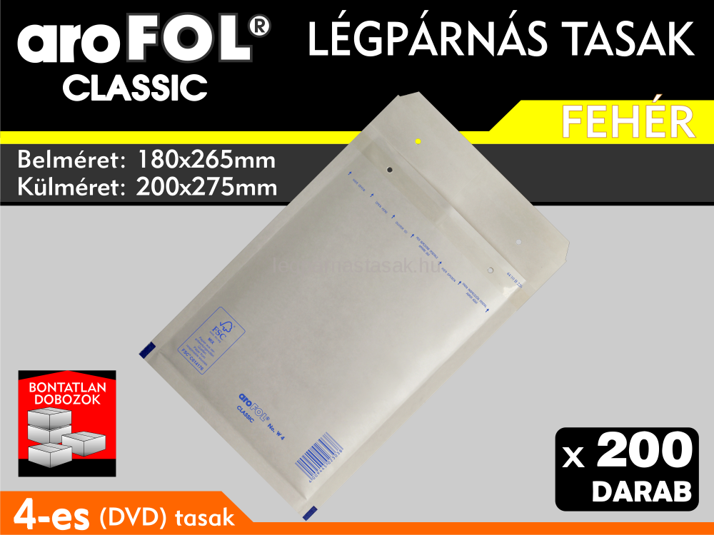 Légpárnás Tasak (buborékos tasak) Légpárnás boríték 4-es Fehér Arofol Classic