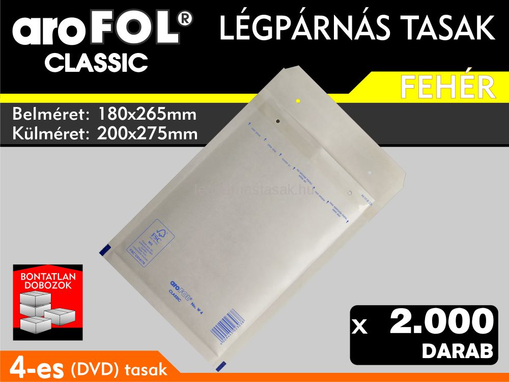 Légpárnás Tasak (buborékos tasak) Légpárnás boríték 4-es Fehér Arofol Classic