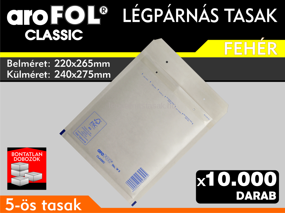 Légpárnás Tasak (buborékos tasak) Légpárnás boríték 5-ös Fehér Arofol Classic