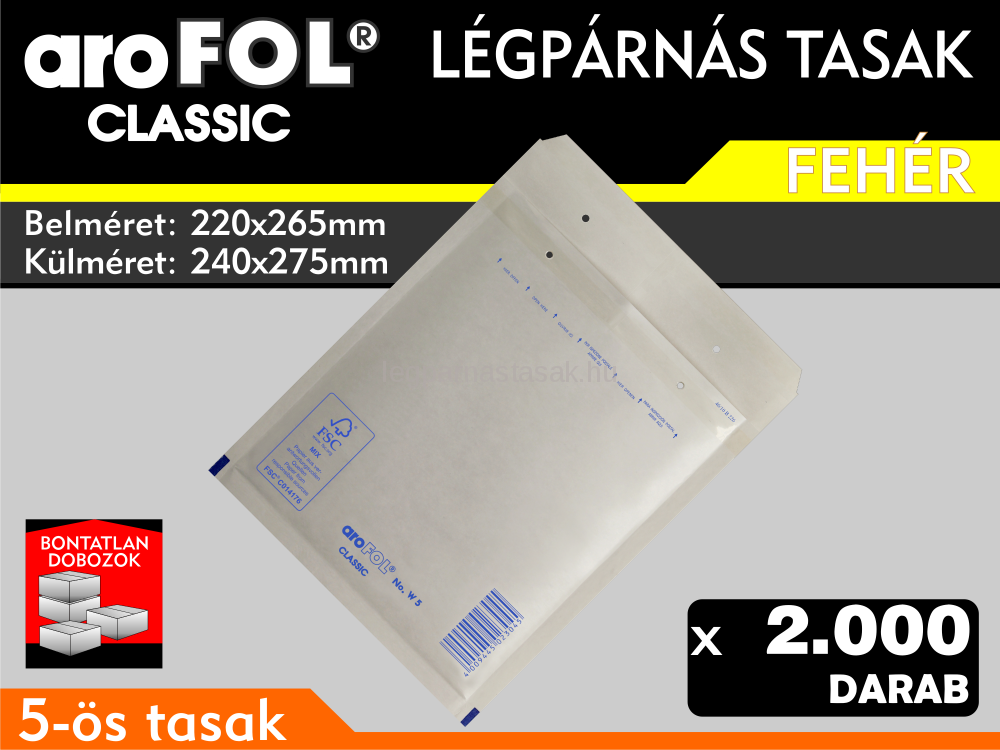 Légpárnás Tasak (buborékos tasak) Légpárnás boríték 5-ös Fehér Arofol Classic