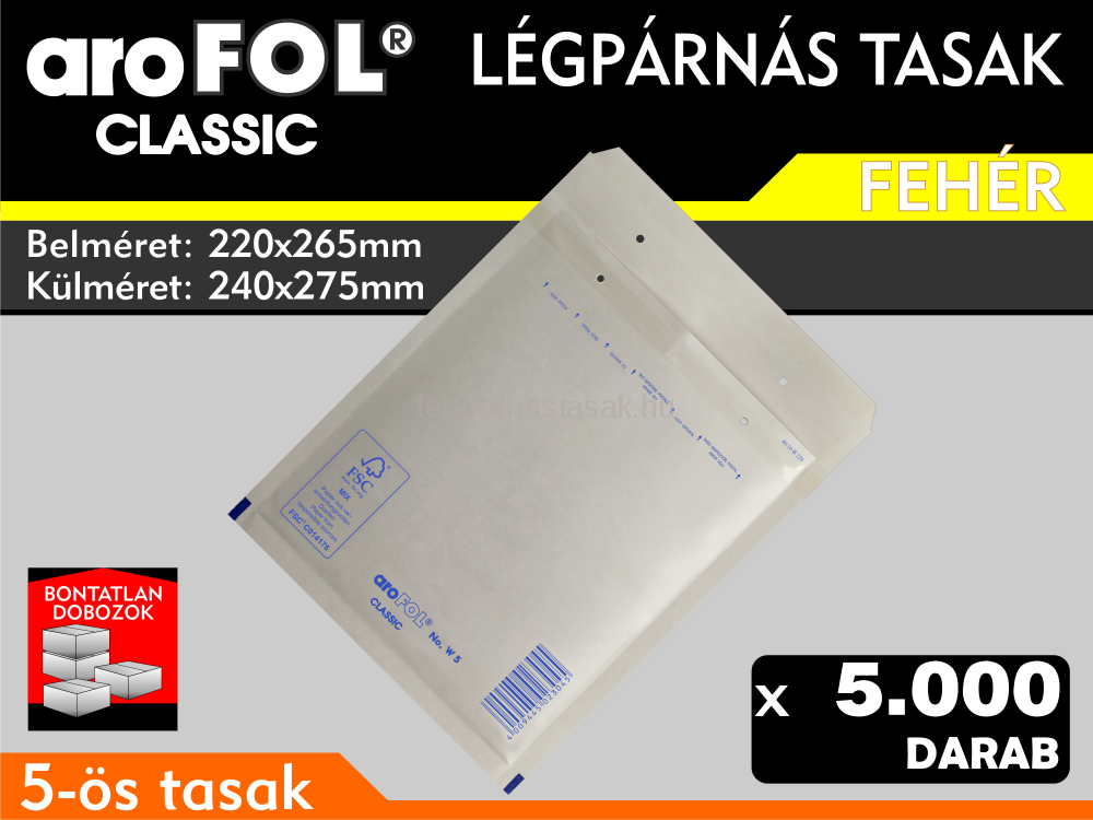 Légpárnás Tasak (buborékos tasak) Légpárnás boríték 5-ös Fehér Arofol Classic