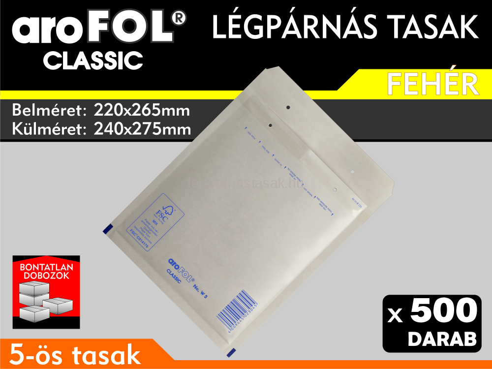 Légpárnás Tasak (buborékos tasak) Légpárnás boríték 5-ös Fehér Arofol Classic
