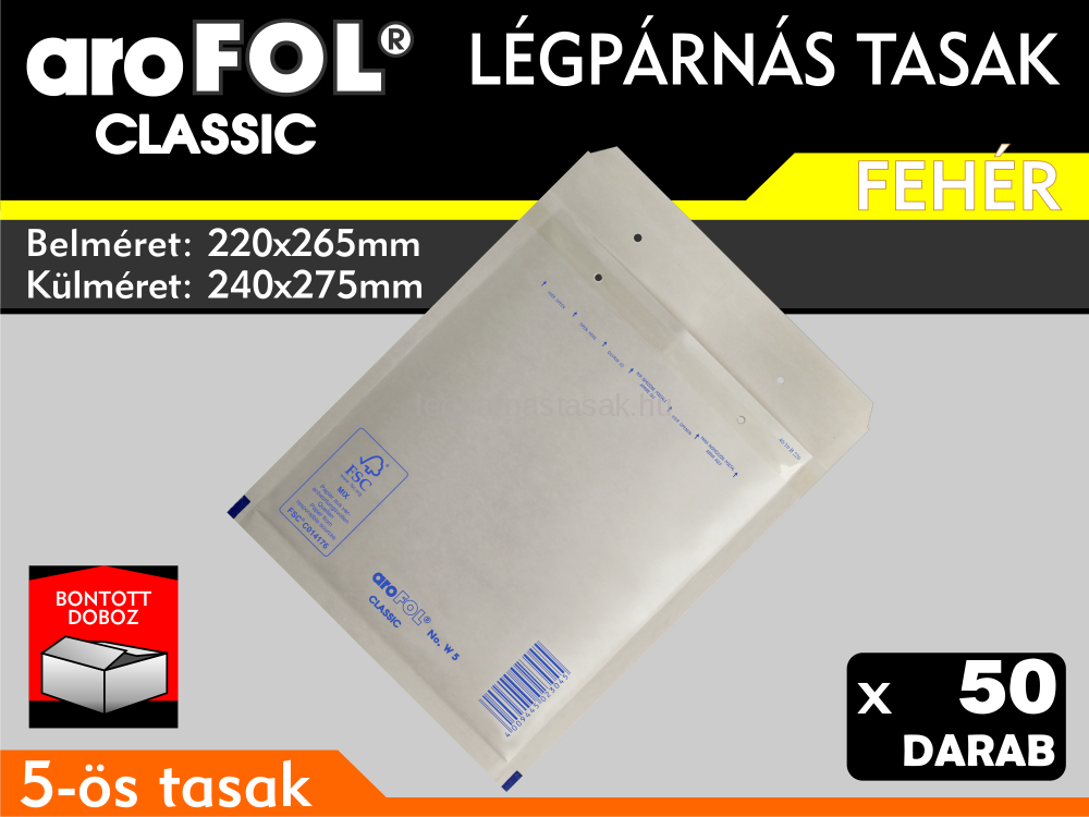 Légpárnás Tasak (buborékos tasak) Légpárnás boríték 5-ös Fehér Arofol Classic