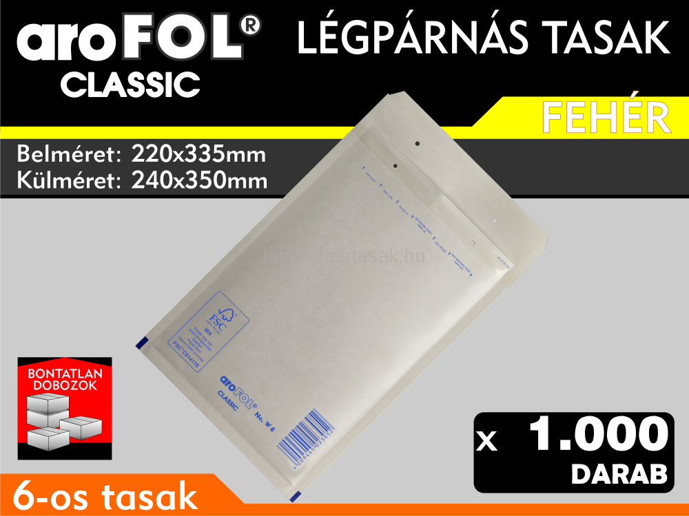 Légpárnás Tasak (buborékos tasak) Légpárnás boríték 6-os Fehér Arofol Classic
