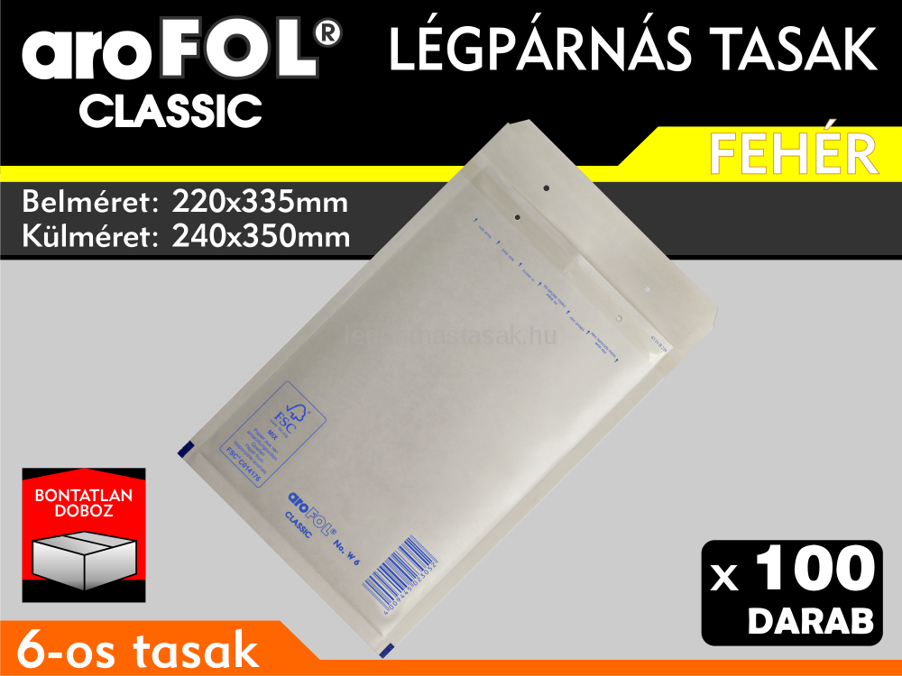 Légpárnás Tasak (buborékos tasak) Légpárnás boríték 6-os Fehér Arofol Classic
