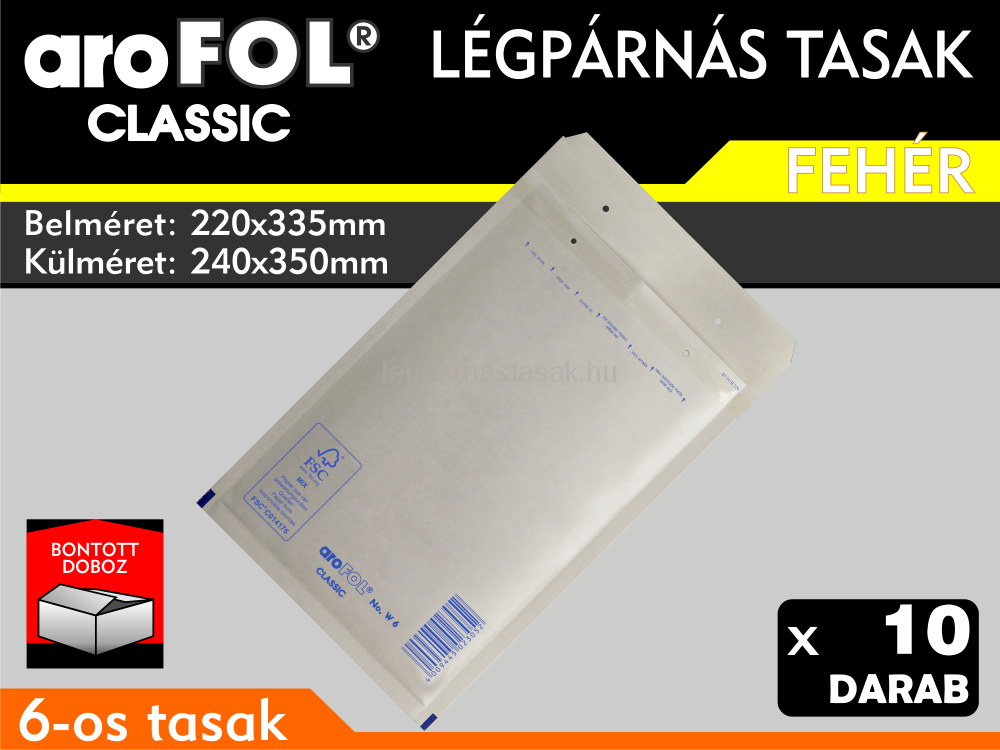Légpárnás Tasak (buborékos tasak) Légpárnás boríték 6-os Fehér Arofol Classic