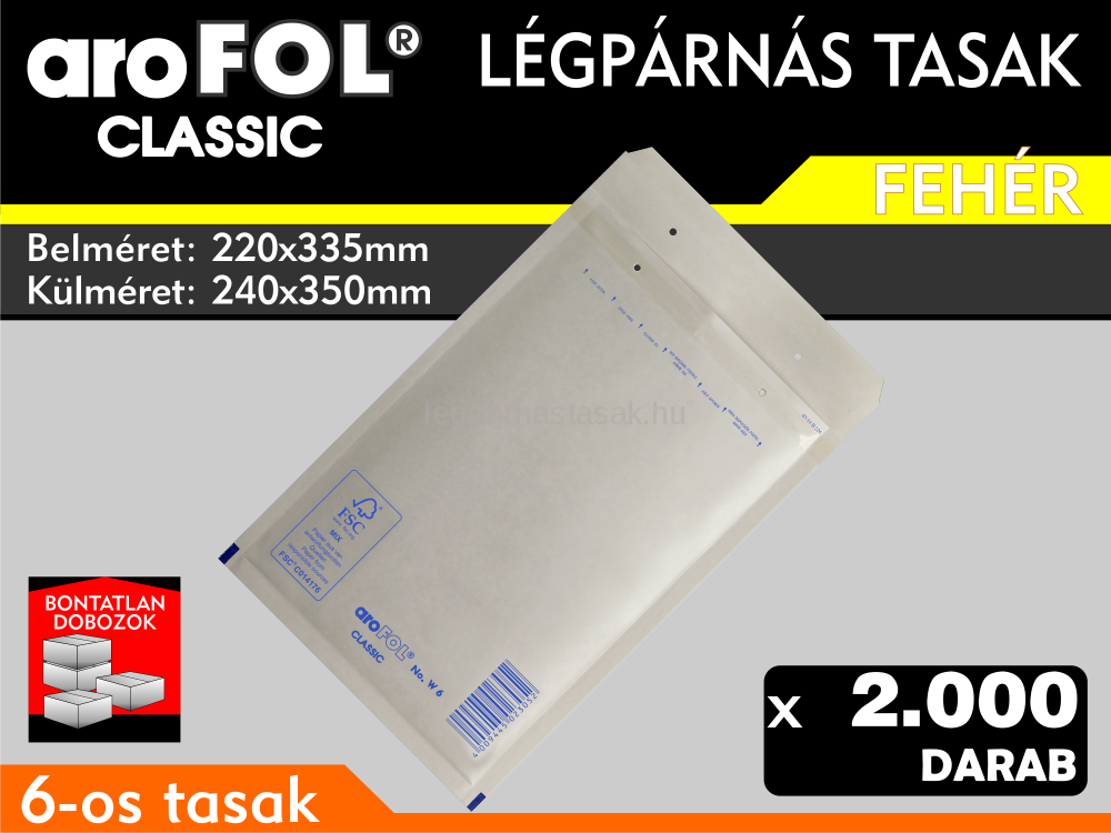 Légpárnás Tasak (buborékos tasak) Légpárnás boríték 6-os Fehér Arofol Classic