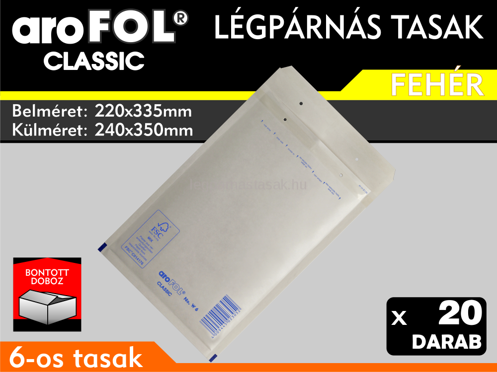 Légpárnás Tasak (buborékos tasak) Légpárnás boríték 6-os Fehér Arofol Classic
