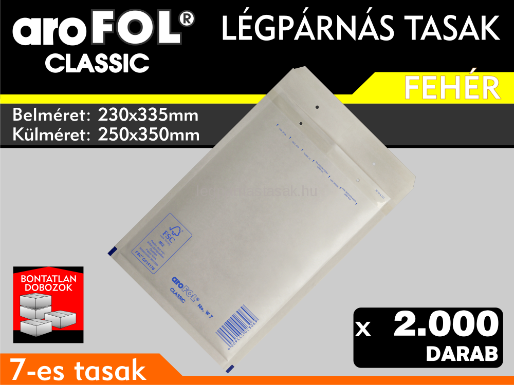 Légpárnás Tasak (buborékos tasak) Légpárnás boríték 7-es Fehér Arofol Classic