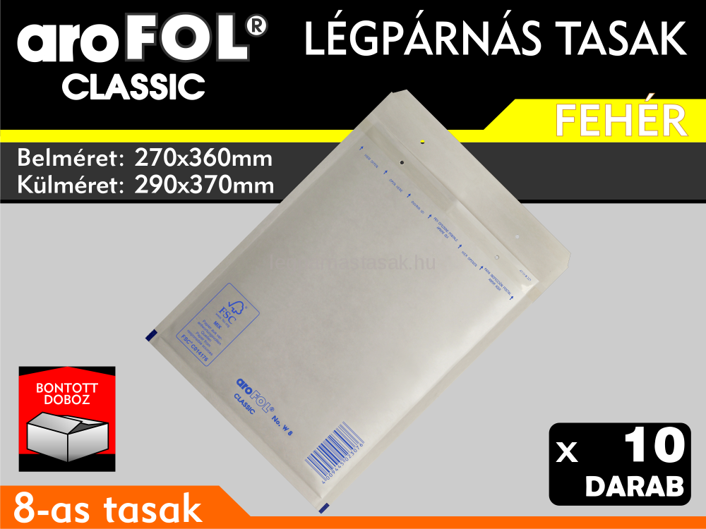 Légpárnás Tasak (buborékos tasak) Légpárnás boríték 8-as Fehér Arofol Classic