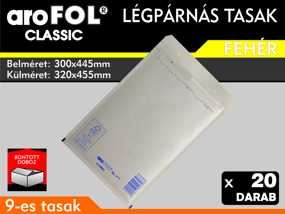 Légpárnás Tasak (buborékos tasak) Légpárnás boríték 9-es Fehér Arofol Classic