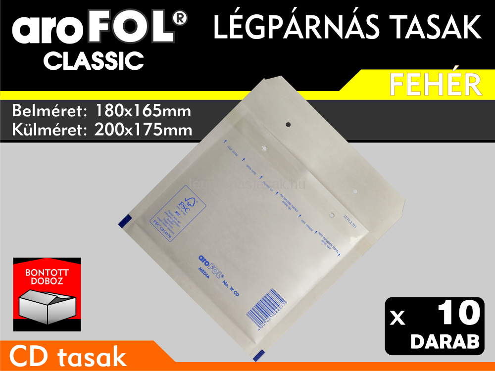 Légpárnás Tasak (buborékos tasak) Légpárnás boríték CD Fehér Arofol Classic