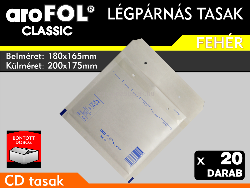 Légpárnás Tasak (buborékos tasak) Légpárnás boríték CD Fehér Arofol Classic