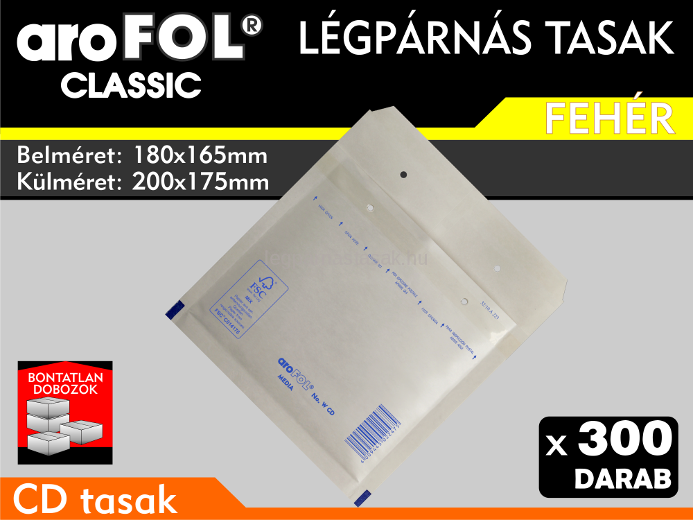 Légpárnás Tasak (buborékos tasak) Légpárnás boríték CD Fehér Arofol Classic